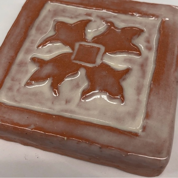 Handmade Ceramic Tile: White Greek Flower - Picture 2 of 2